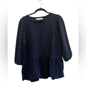 LOFT Navy Blue Textured Babydoll Peplum Top Size L
